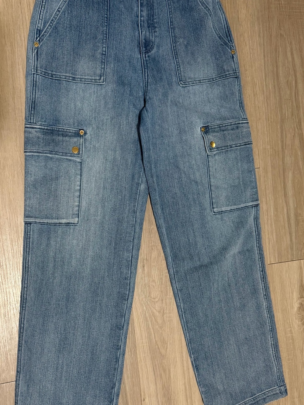Michael Kors Cargo Utility Jeans Size 4 Light Wash Gold Hardware